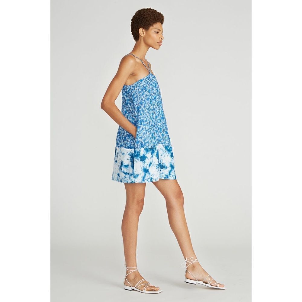 NWT AMUR Aminah Halter Dress in Mykonos Blue Brushstrokes, Size 2 - Picture 3 of 16